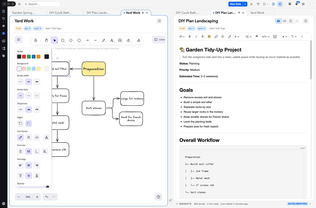 Built-in drawing workspace in Inkolio